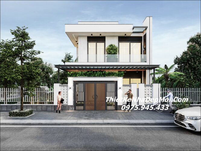 Mẫu nhà vuông 2 tầng mái bằng đẹp hiện đại thiết kế cho em Trưởng Mẫu nhà 2 tầng 10x10 hình vuông hiện đại