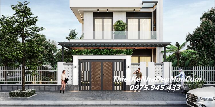 Mẫu nhà vuông 2 tầng mái bằng đẹp hiện đại thiết kế cho em Trưởng Mẫu nhà 2 tầng 10x10 hình vuông hiện đại