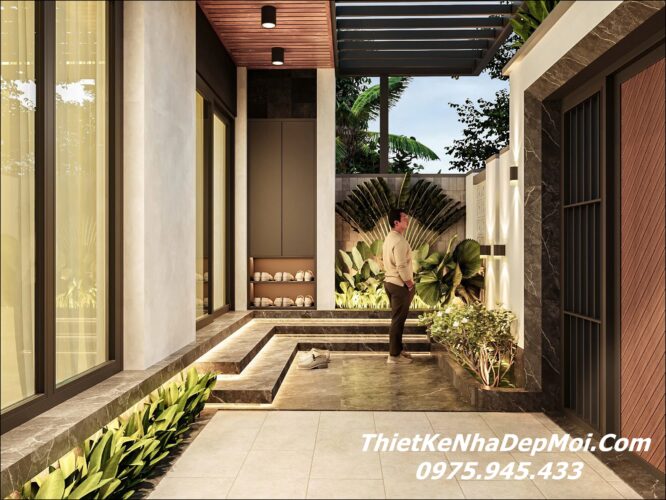 Mẫu nhà vuông 2 tầng mái bằng đẹp hiện đại thiết kế cho em Trưởng Mẫu nhà mái bằng 2 tầng 9x8m hình vuông