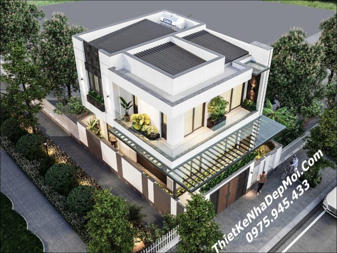 Mẫu nhà vuông 2 tầng mái bằng đẹp hiện đại thiết kế cho em Trưởng Mẫu nhà vuông 2 tầng hiện đại 1 trệt 1 lầu diện tích 9x9m