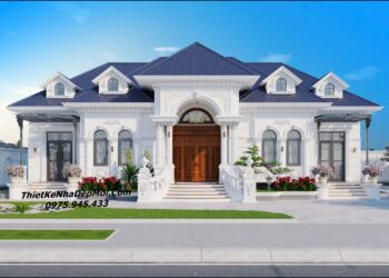Mẫu biệt thự nằm ngang đẹp 1 tầng mái nhật 4 phòng ngủ 1 phòng thờ mới nhất