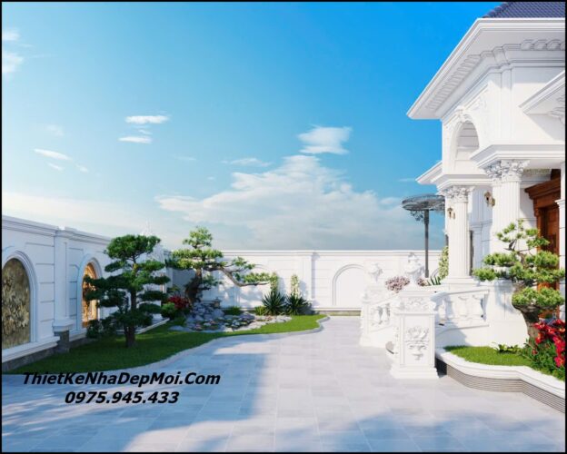 Mẫu nhà 5 gian mái Nhật đẹp có sân vườn nghỉ dưỡng bác Tư Góc sân trước nhà biệt thự 1 tầng mái nhật kiến trúc 5 gian 4 phòng ngủ