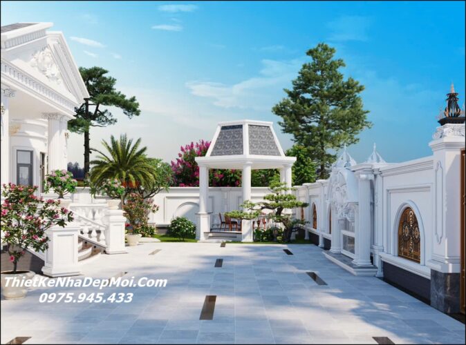 KTS tư vấn thiết kế chừa sân trước rộng rãi có hành lang thoáng và tiểu cảnh 