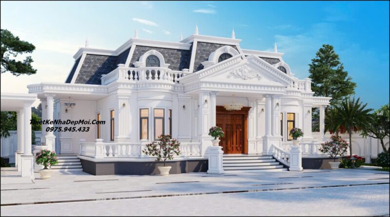 Mẫu biệt thự năm gian kiểu Pháp đẹp 1 tầng 
