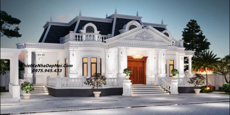 Mẫu nhà villa sân vườn 1 tầng kiểu châu âu