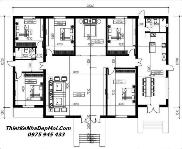 Bản vẽ thiết kế nhà vườn trệt mái Nhật 4 phòng ngủ 1 phòng thờ ở quê 2026