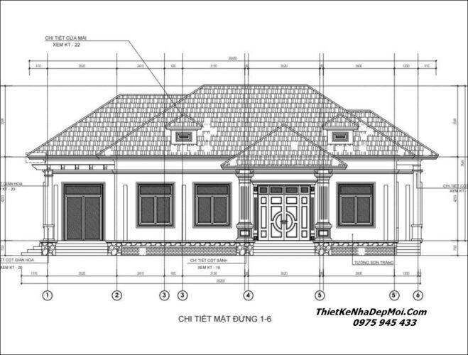 Bản vẽ xây nhà cấp 4 mái Nhật 4 phòng ngủ 1 phòng thờ 220m2