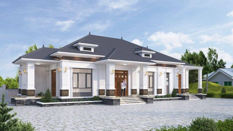 Kiểu nhà 4 phòng ngủ nằm ngang ở nông thôn mái Nhật 