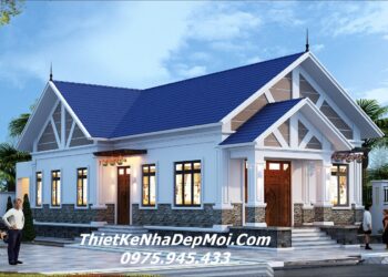 Bản vẽ nhà đẹp 1 tầng ở quê có 1 phòng thờ và 4 phòng ngủ đầy đủ