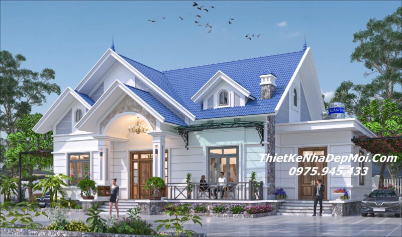 Mẫu nhà trệt mái thái 4 phòng ngủ 