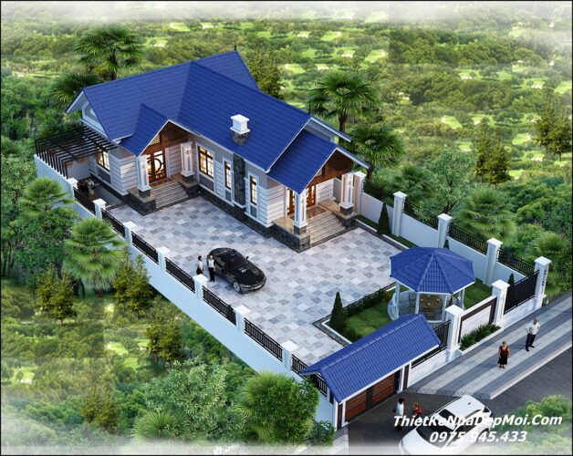 Bản vẽ nhà vườn 1 tầng chữ L ở quê 