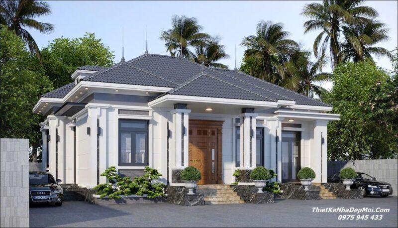 Mẫu thiết kế nhà ngang 20m sâu 10m mái Nhật đẹp có 4 phòng ngủ 1 phòng thờ 