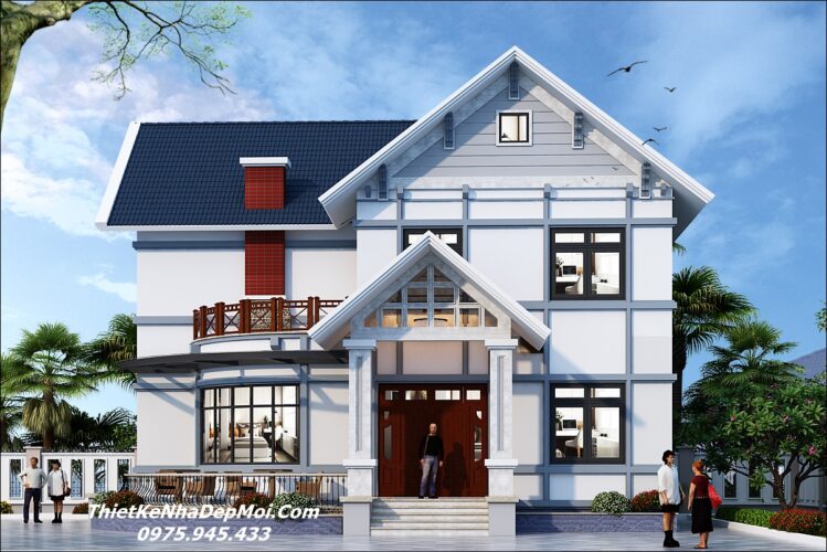 Kiểu nhà vườn 1 trệt 1 lầu đẹp nóc Thái ở nông thôn thiết kế cho anh Tuấn Mẫu nhà vườn 1 trệt 1 lầu ở quê 4 phòng ngủ