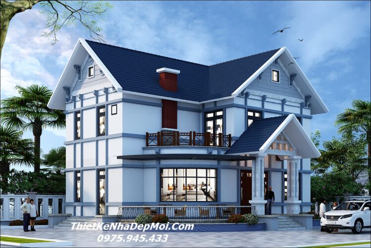 Kiểu nhà vườn 1 trệt 1 lầu đẹp nóc Thái ở nông thôn thiết kế cho anh Tuấn Mẫu biệt thự nhà vườn đẹp ở nông thôn nóc mái thái lợp ngói 4 phòng ngủ 140m2