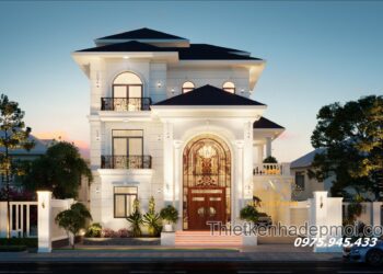 Mẫu nhà biệt thự thông tầng mái Nhật đẹp 1 trệt 2 lầu sân thượng có gác lửng