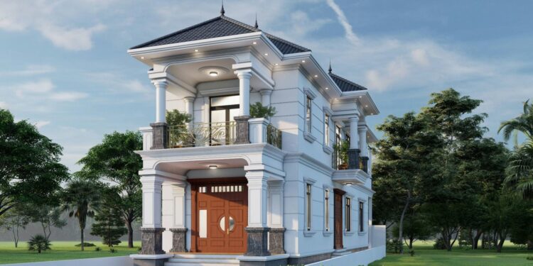 Những bản vẽ nhà chữ L mái Nhật 2 tầng hiện đại 2025