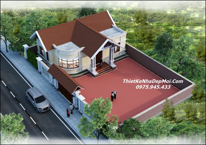 Thiết kế nhà vườn cấp 4 diện tích 120m2 có sân rộng theo phong thuỷ 