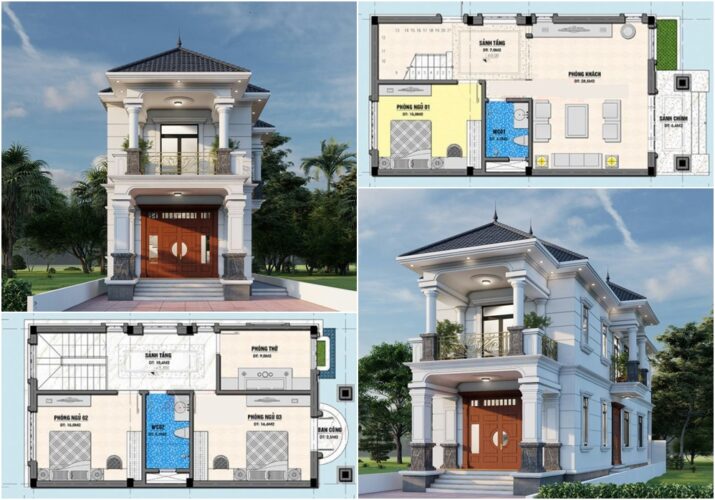 Mẫu nhà mái Nhật 2 tầng mặt tiền 7m 