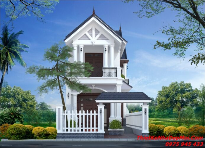 Nhà mặt tiền 6m hình chữ L hiện đại 2 tầng mái thái có 1 phòng thờ 3 phòng ngủ 