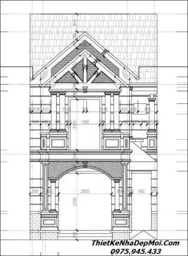 Bản vẽ nhà mái thái hình chữ L 3 phòng ngủ 1 phòng thờ 6x20m 