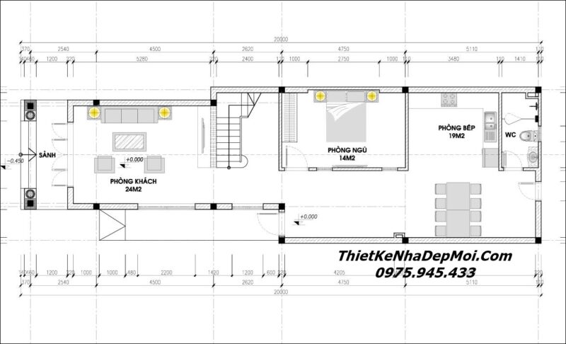 Bản vẽ thiết kế nhà rộng 6m dài 20m 2 tầng 