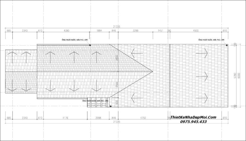 File cad nhà 6x20m 2 tầng mái thái 