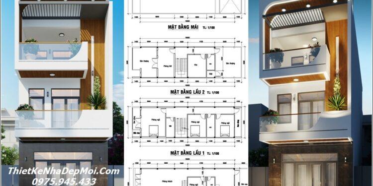 Nha mat tien 5.5m hien dai 1 tret 2 lau 4 phong ngu 90m2