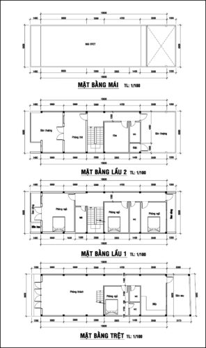 Bản vẽ thiết kế nhà ngang 5.5m 3 tầng mái bằng 