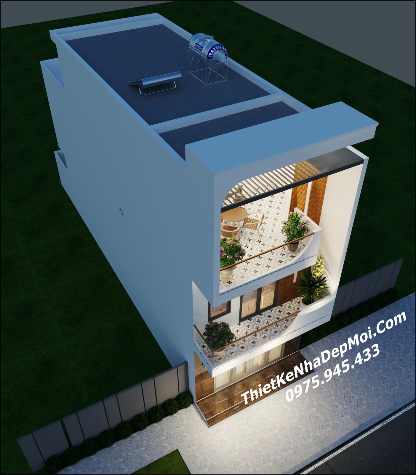 Mẫu thiết kế nhà mặt tiền 5.5m hiện đại 3 tầng tối giản anh Long