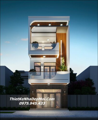 Mẫu thiết kế nhà mặt tiền 5.5m hiện đại 3 tầng tối giản anh Long Bản vẽ thiết kế nhà rộng 5.5m 3 tầng giá rẻ