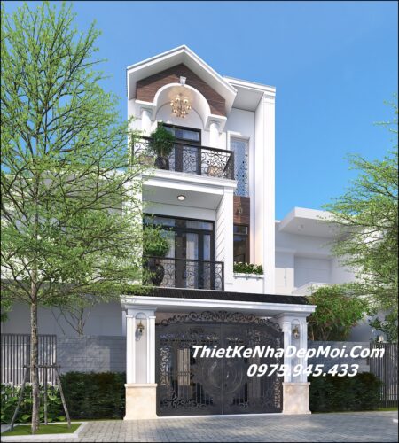 Bộ sưu tập các kiểu nhà mặt tiền đẹp 5m 3 tầng mới nhất Mẫu nhà phố mặt tiền giả mái thái đẹp 3 tầng rộng ngang 5m