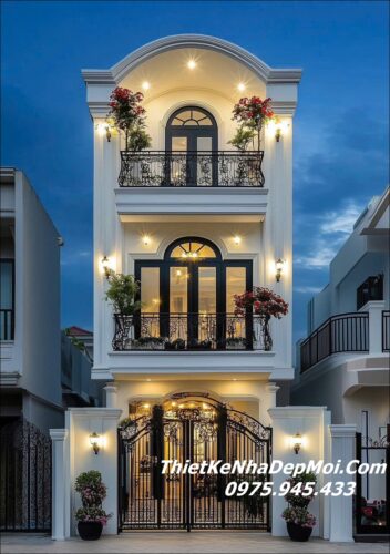 Bộ sưu tập các kiểu nhà mặt tiền đẹp 5m 3 tầng mới nhất Thiết kế nhà ống rộng 5m 3 tầng tân cổ điển