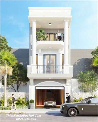 Bộ sưu tập các kiểu nhà mặt tiền đẹp 5m 3 tầng mới nhất Mặt tiền nhà đẹp 3 tầng rộng 5m có gara để ô tô