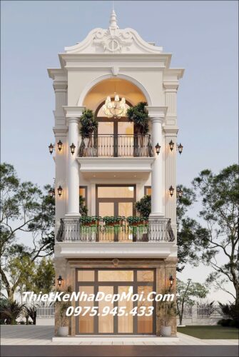 Bộ sưu tập các kiểu nhà mặt tiền đẹp 5m 3 tầng mới nhất Mẫu nhà đẹp 3 tầng tân cổ điển mặt tiền 5m