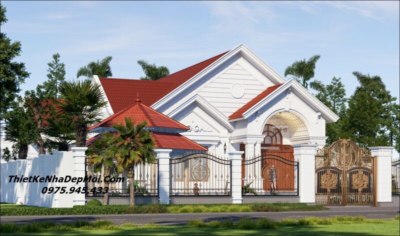 Kiểu nhà vườn mái ngói đỏ đẹp 1 tầng ở quê nông thôn 