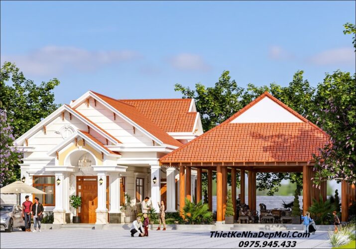 Thiết kế nhà đẹp 1 tầng mái ngói đỏ 