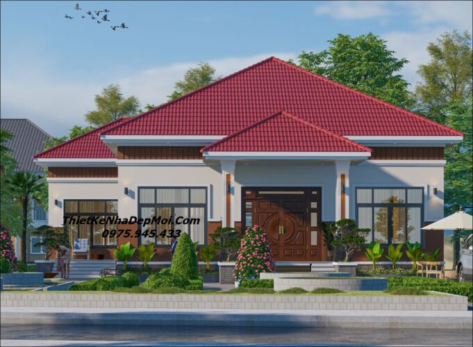 Mẫu nhà lợp ngói đỏ 1 tầng 4 phòng ngủ 1 phòng thờ 200m2