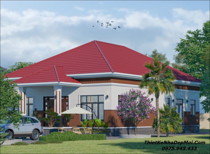 Mẫu biệt thự vườn mái ngói đỏ đẹp 4 phòng ngủ 1 tầng ở quê mới nhất 2025