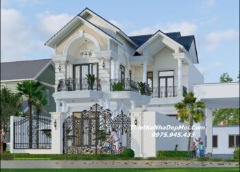 Mẫu nhà mặt tiền 10m 2 tầng hình chữ L đẹp anh Hoạch chị Hoa Biệt thự 2 tầng tân cổ điển 4 phòng ngủ 130m2 ngang 10m dài 15m