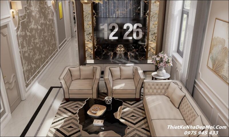 Mẫu thiết kế nội thất nhà mái Nhật đẹp vợ chồng anh Hoàng chị Hiền Thiết kế phòng khách nhà cấp 4 8x20m