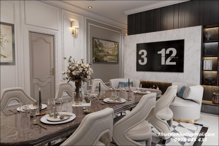 Mẫu thiết kế nội thất nhà mái Nhật đẹp vợ chồng anh Hoàng chị Hiền KTS tư vấn thiết kế khu vực phòng ăn nhà mái Nhật