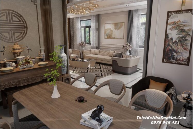 Mẫu thiết kế nội thất nhà mái Nhật đẹp vợ chồng anh Hoàng chị Hiền Không gian trang trí nội thất nhà trệt mái Nhật đẹp 1 tầng