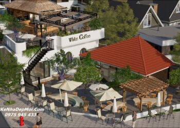Mẫu thiết kế quán cà phê sân thượng đẹp mới Nhất Thiết kế quán caffee có tầng sân thượng đẹp