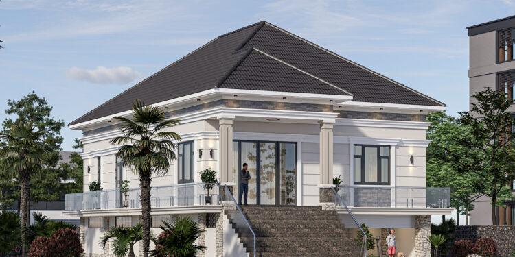 Mẫu nhà 1 trệt 1 bán hầm rộng 10x12m mái nhật