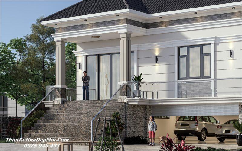 Mẫu nhà cấp 4 có tầng hầm mái Nhật 120m2 