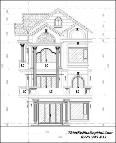 Bản thiết kế biệt thự 3 tầng mái thái mặt tiền 10m 
