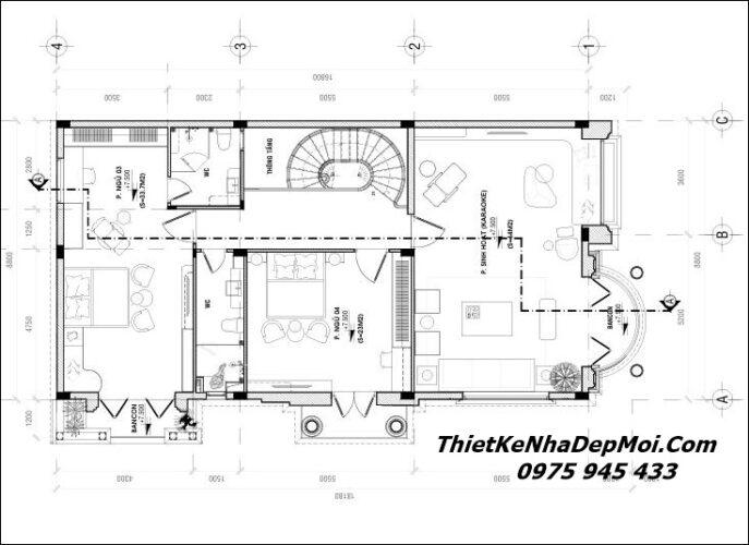 Bản vẽ nhà mái thái 3 tầng 9x17m 