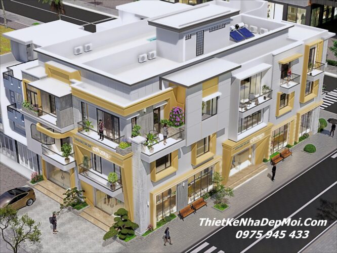 Mẫu nhà phố thương mại 3 tầng 3 mặt tiền phong cách hiện đại 