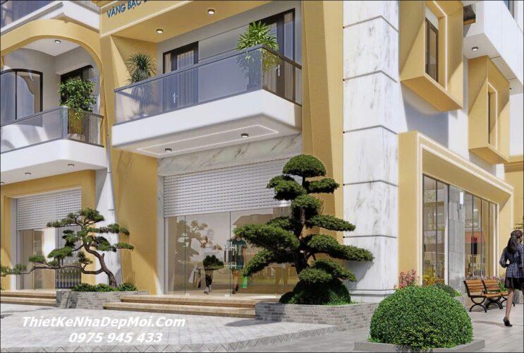 Mẫu thiết kế shophose 2 mặt tiền kiến trúc đẹp 3 tầng