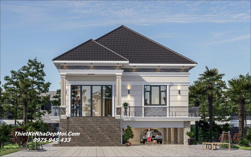 Mẫu nhà sàn mái Nhật đẹp có gara để xe 10x12m